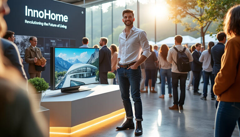 Un jeune auto-entrepreneur présente ses innovations au salon de l’habitat à Aubenas, dans les vallées d’Antraigues-Asperjoc